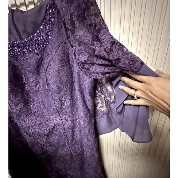 JJ's House Plum Chiffon Lace Cape Mermaid Dress with Sequins Beading Size 20W - Picture 8 of 10